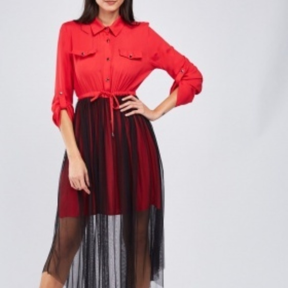 Net Overlay Shirt Dress - Picture 1 of 1